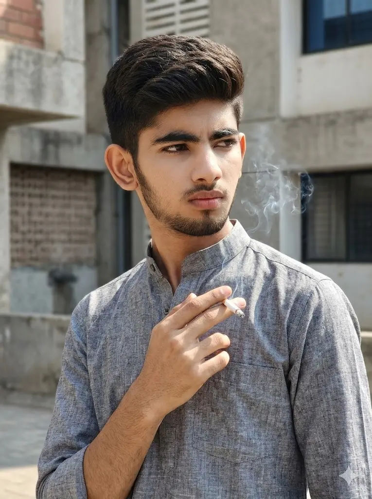Grey Kurta Smoking Attitude Frame