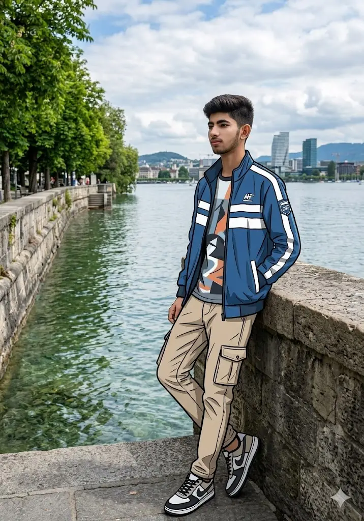 Scenic Waterfront Cartoon Fashion Portrait