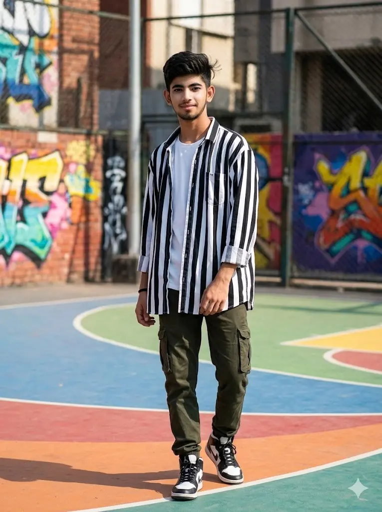 Basketball Court Striped Streetwear Portrait