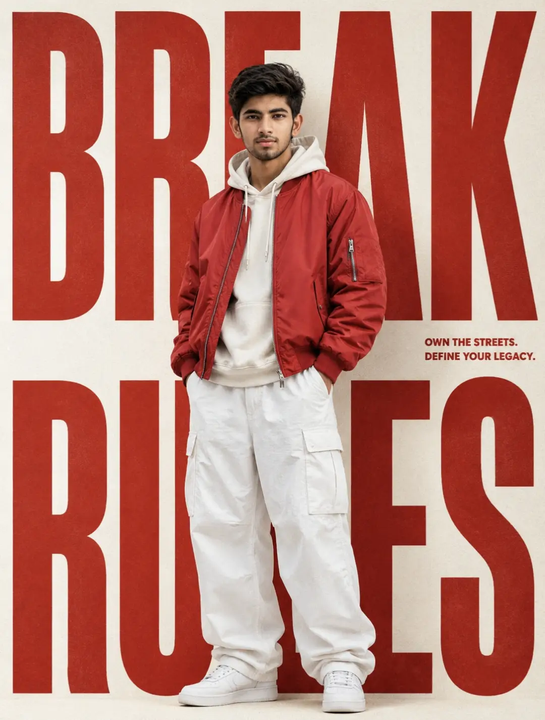 Prompt Seen Trending Boy Instagram AI Photo Prompts Bold Red Typography Fashion Poster Bold Red Typography Fashion Poster