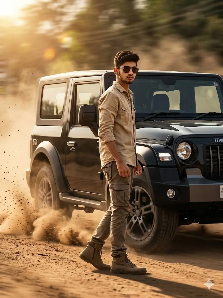 8 Mahindra Thar Gemini AI Prompts To Create Viral 4K Attitude Photo In Seconds Dust Drift Mahindra Thar Dust Drift Mahindra Thar AI Photo Prompt For Boy