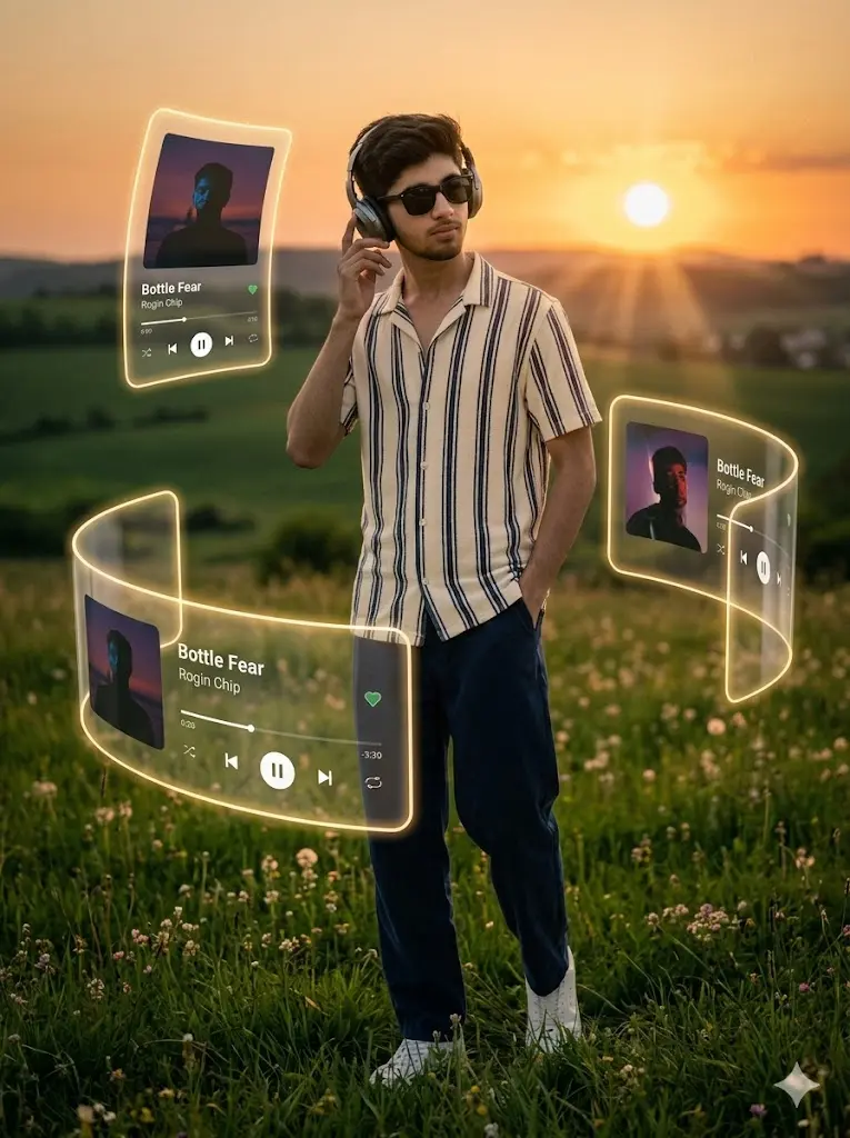 Golden Hour Floating Music Cards Effect