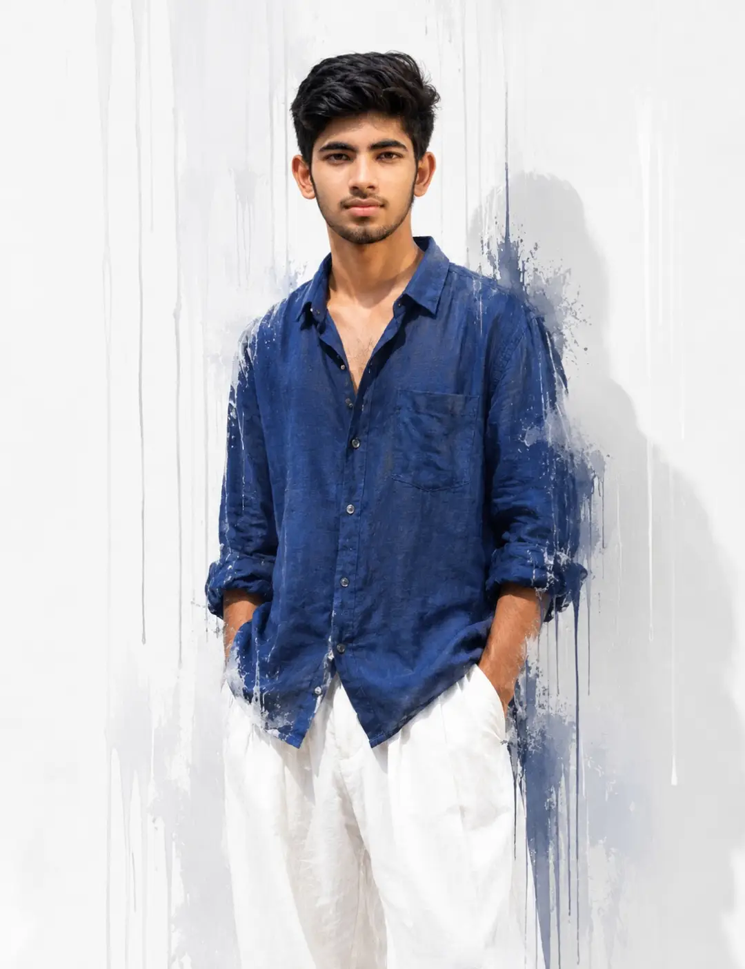 11 Instagram Trending AI Image Prompt For Boy: Upload Your Photo & Look Like an Instagram Model Instantly Minimal Blue Shirt Paint Drip Editorial Poster Minimal Blue Shirt Paint Drip Editorial Poster