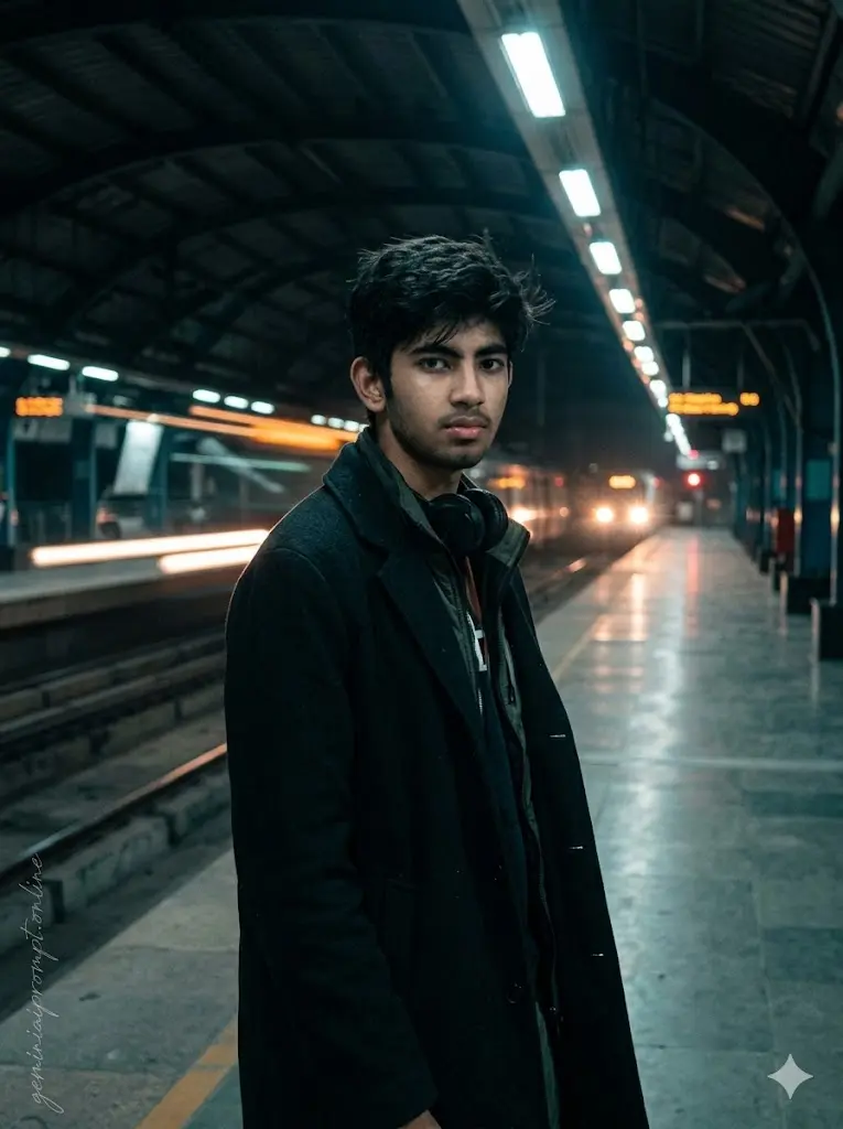 Best Gemini Prompts for Boys To Get Cinematic Results Moody metro station portrait of a stylish boy wearing dark streetwear at night with cinematic urban lighting and Gemini AI realism Moody metro station portrait of a stylish boy wearing dark streetwear at night with cinematic urban lighting and Gemini AI realism.