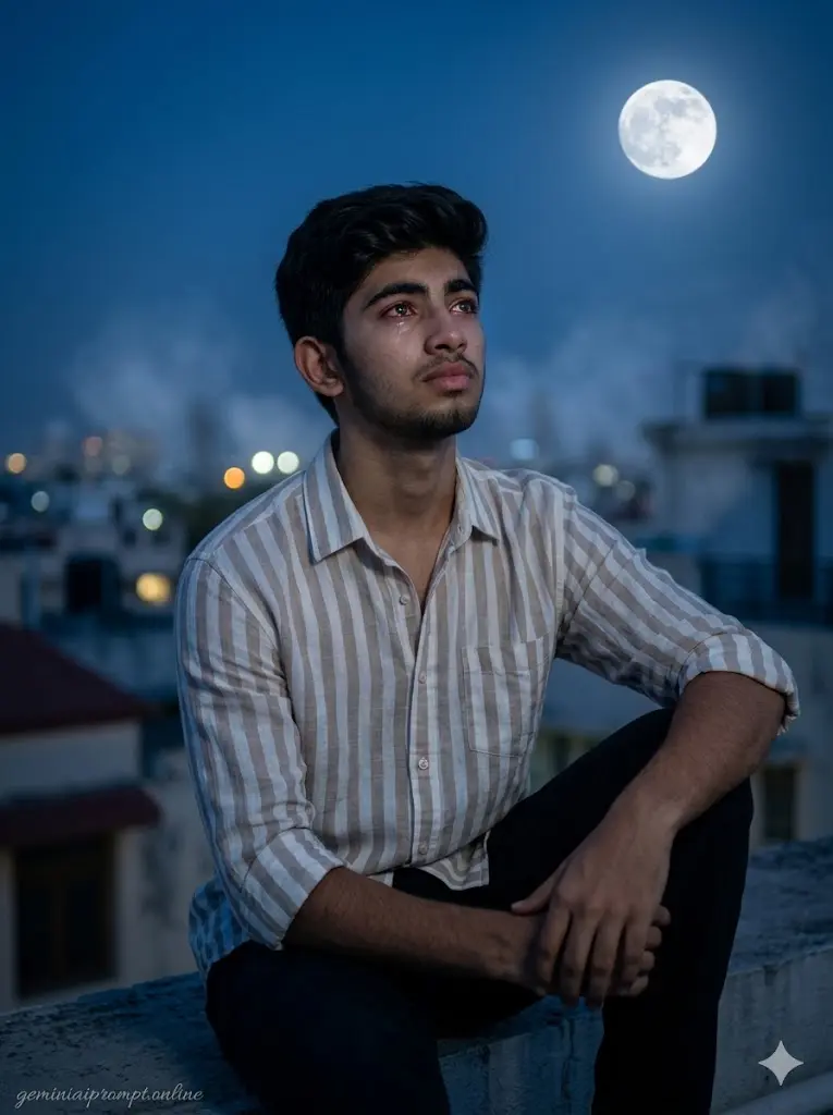 8 Sad Boy Prompt Gemini: Turn Your Photo Into a Heartbreaking Portrait That Feel Too Real! Moonlit Rooftop Sad Boy Moonlit Rooftop Sad Boy