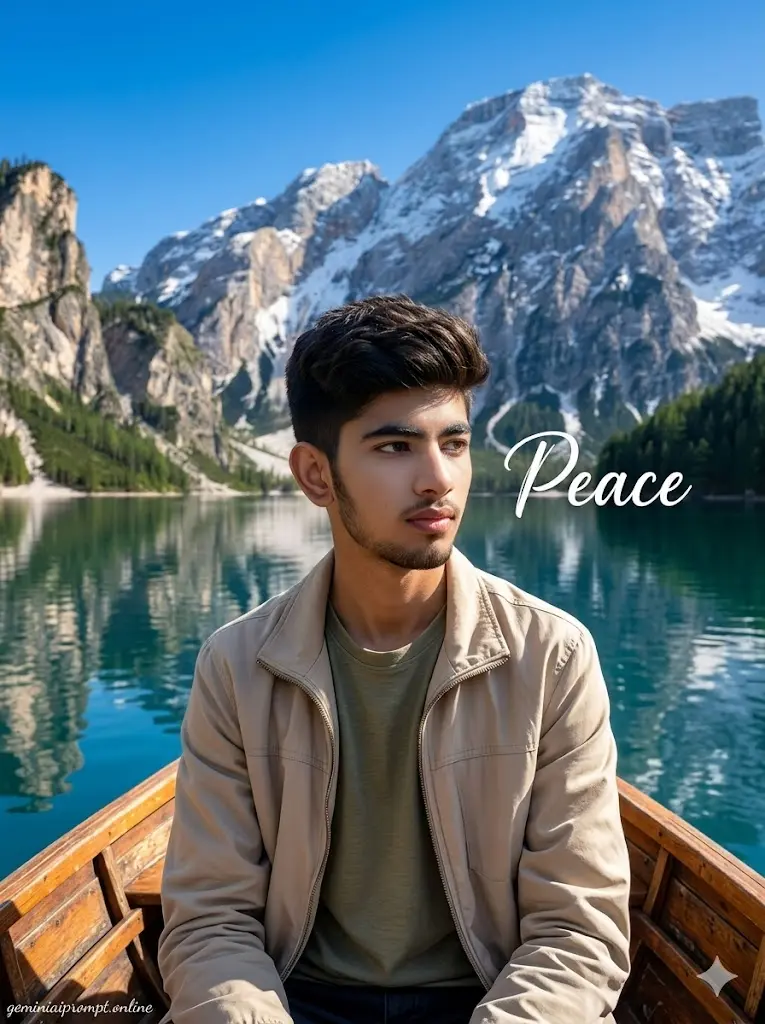 Mountain Lake Wooden Boat Portrait