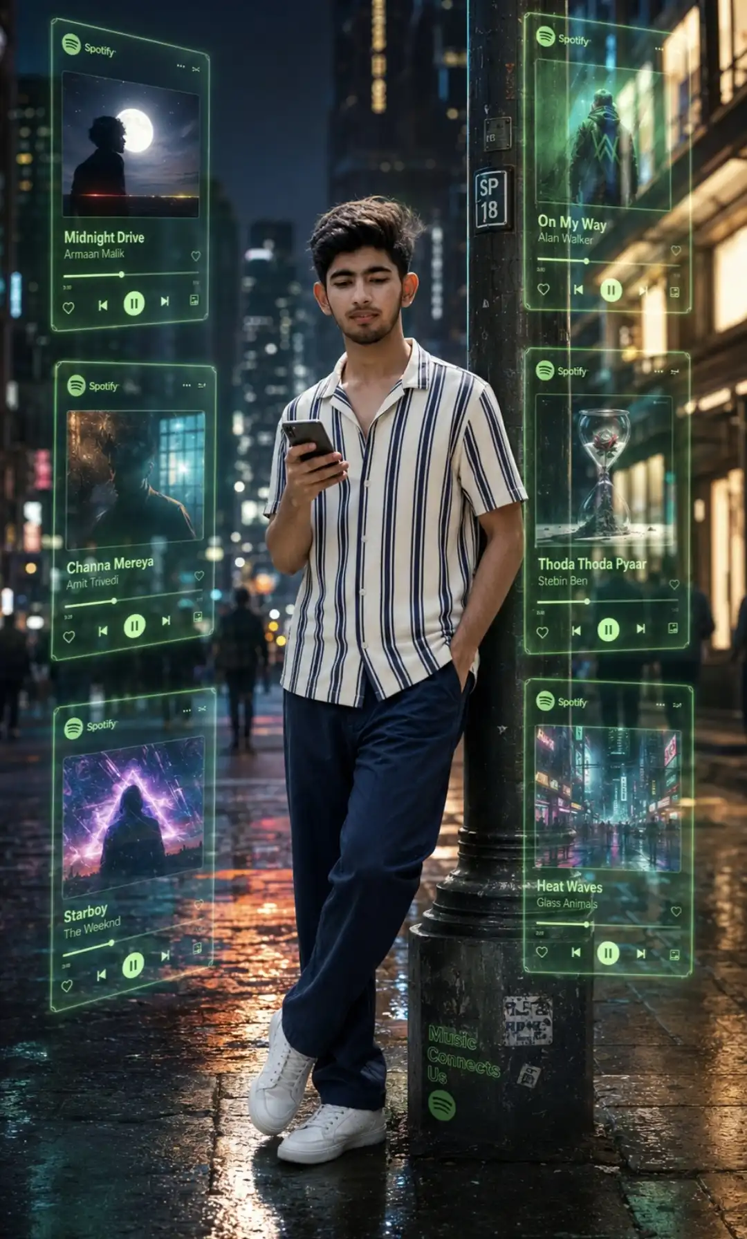 Neon City Floating Spotify Cards Poster