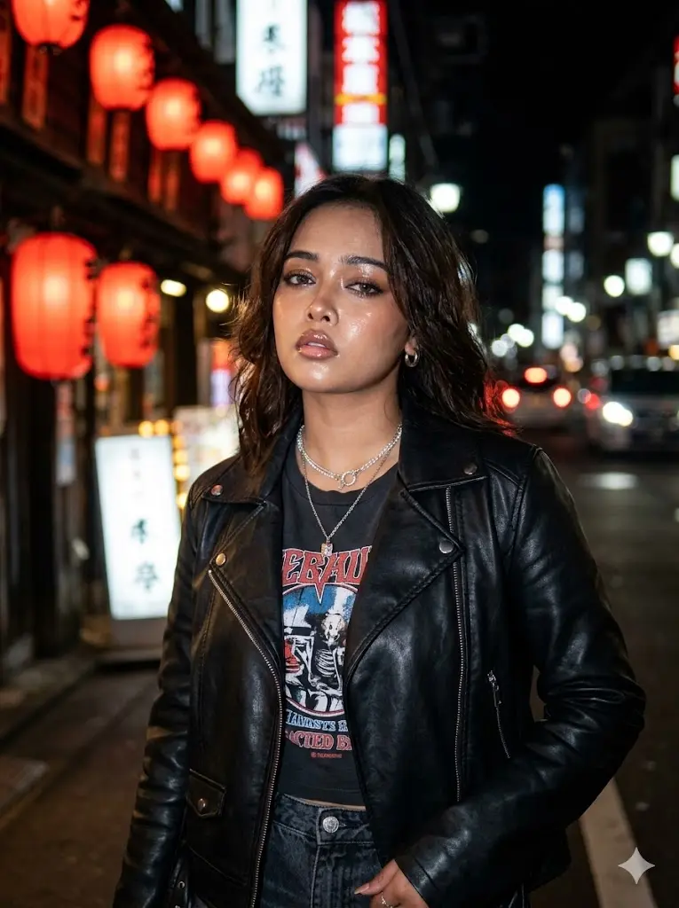 Night Flash Street Portrait Girl