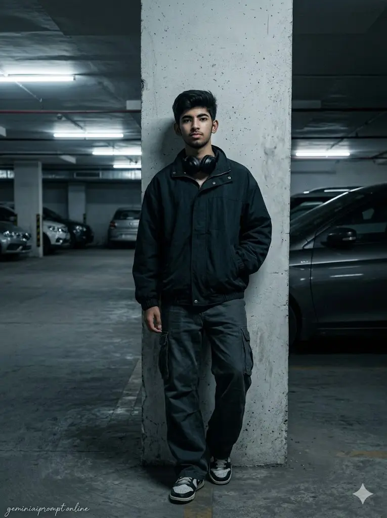 Best Gemini Prompts for Boys To Get Cinematic Results Parking Garage Streetwear Portrait Parking Garage Streetwear Portrait