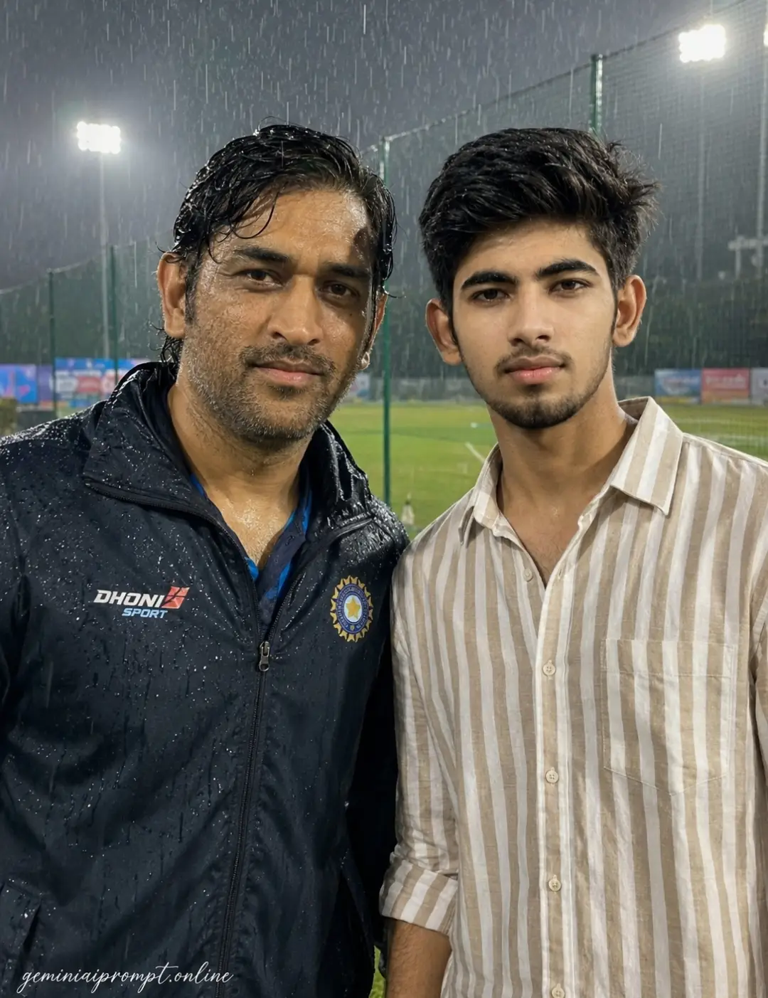 Rainy Cricket Ground Portrait With Dhoni