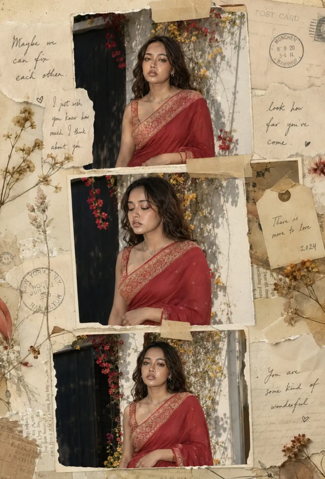 Red Saree With Vintage Collage Scrapbook Layout