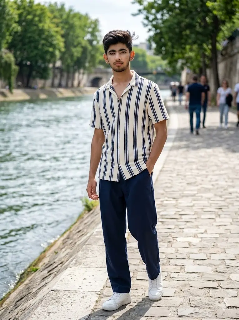 Riverside Walk Striped Fashion Shot