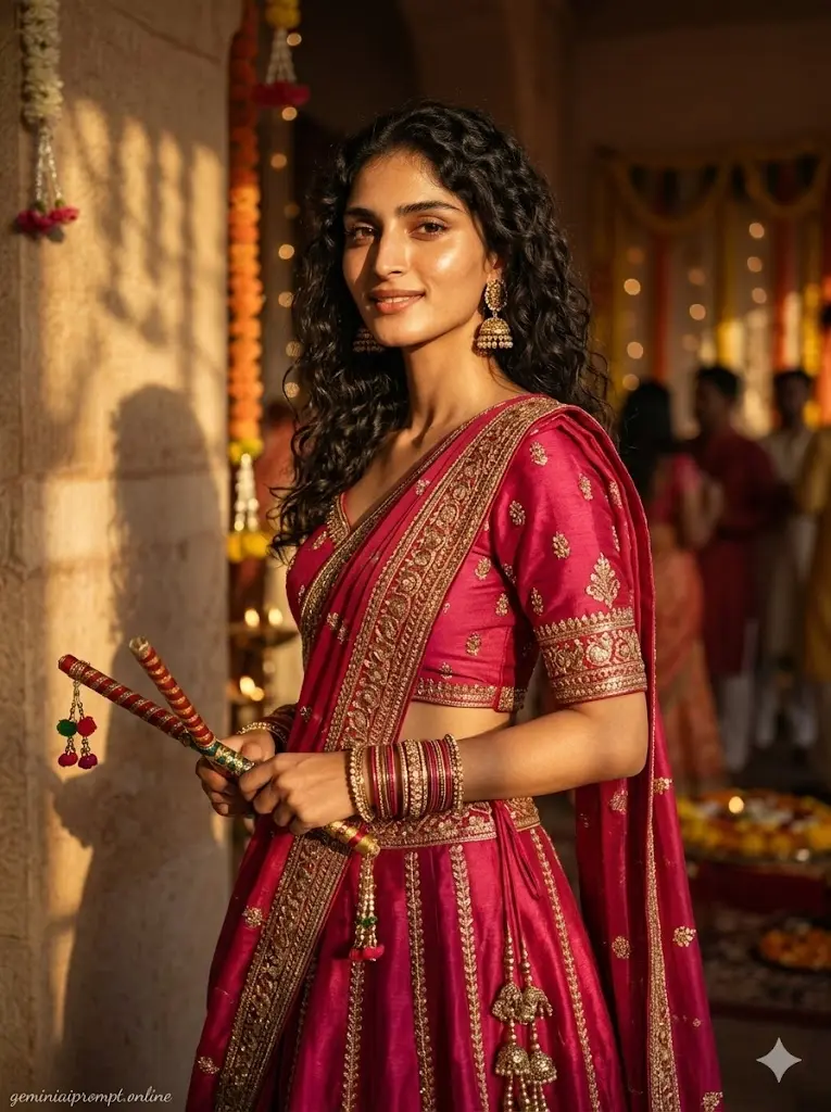 Stylish AI Lehenga Photo Editing Prompts for Girls Royal Garba Queen Traditional Portrait Royal Garba Queen Traditional Portrait