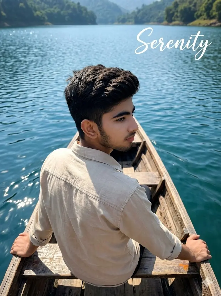 Serene Lake Wooden Boat Portrait