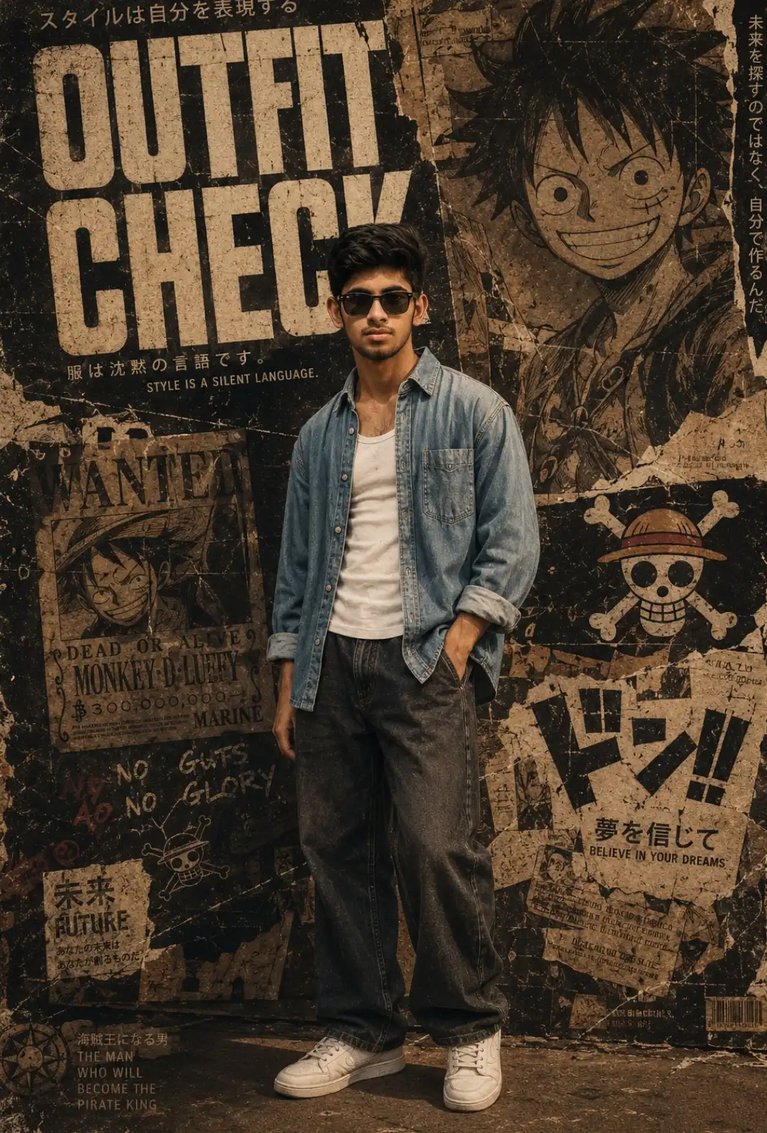 Prompt Seen Trending Boy Instagram AI Photo Prompts Vintage One Piece Anime Streetwear Poster 1 Vintage One Piece Anime Streetwear Poster