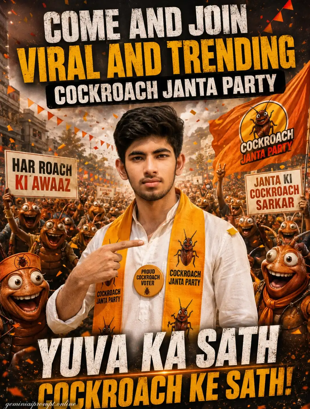 Viral Trending Cockroach Rally Poster Prompt