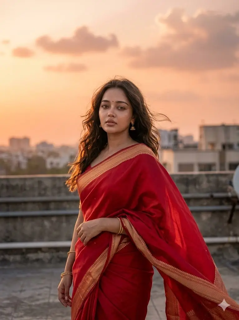 Red Saree Girl AI Prompt