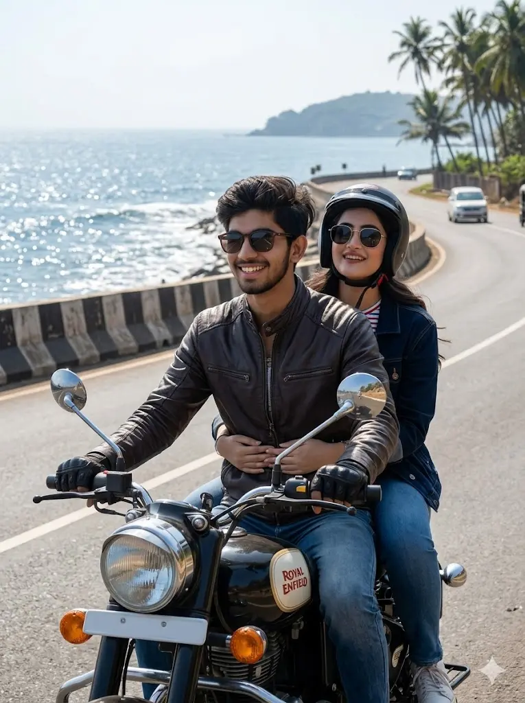 Couple Bike Ride Through Coastal Highway