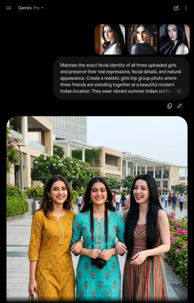 Gemini screenshot of image generation of 3 Friends from individual photos