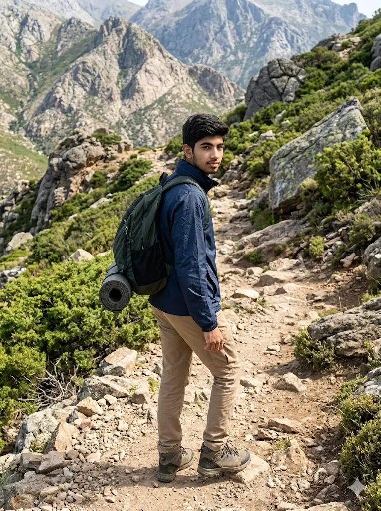 Realistic Adventure Sports Photo Gemini Prompts Mountain Hiking Adventure Portrait Mountain Hiking Adventure Portrait
