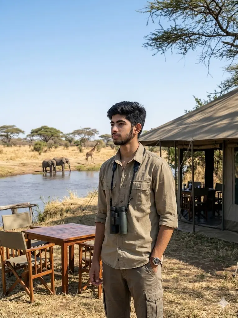 Gemini African Jungle Safari Prompts Riverside Safari Camp Portrait Riverside Safari Camp Portrait