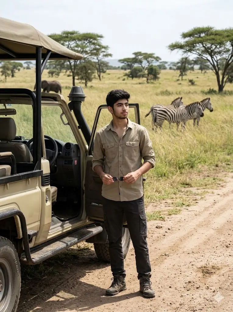 Gemini African Jungle Safari Prompts Safari Jeep Wildlife Observation Portrait Safari Jeep Wildlife Observation Portrait