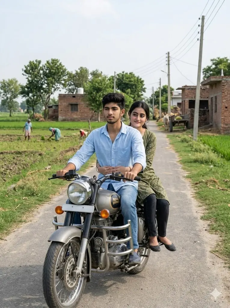 Village Road Couple Motorcycle Ride