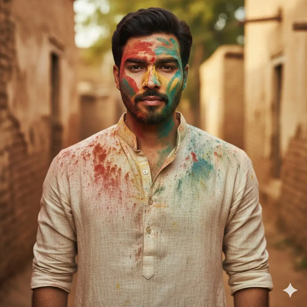 Gemini AI gemini ai Holi Prompt For Men white kurta