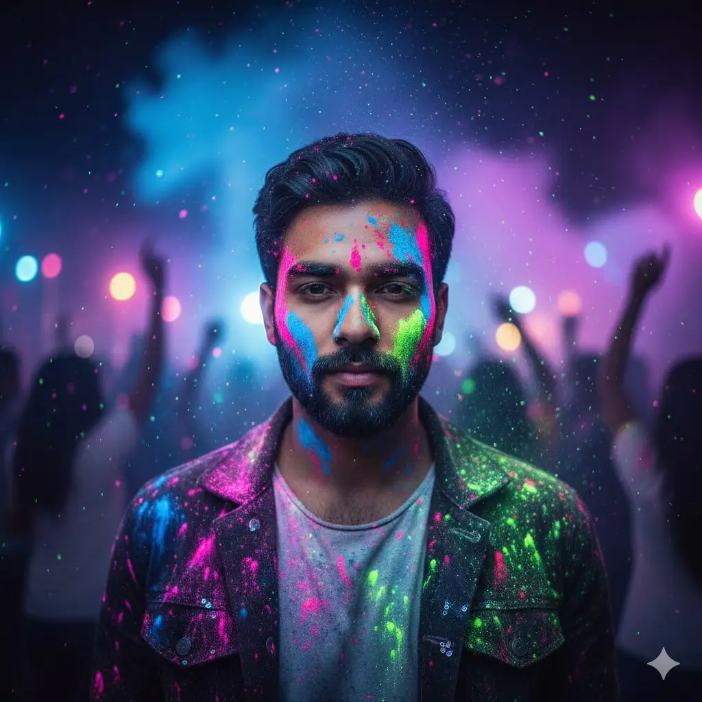 Gemini AI gemini ai Holi Prompt For neon portrait Men