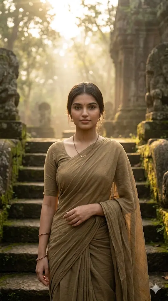 Prompt for Gemini AI Girl In Saree 🌸 Copy Paste - Create Beautiful 4K Portraits In Seconds Early Morning Temple Steps Portrait Early Morning Temple Steps Portrait