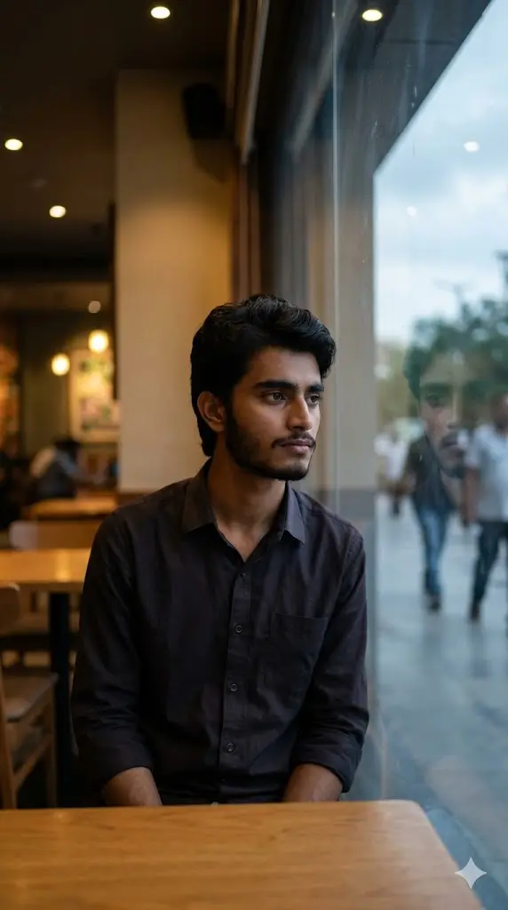Lonely Cafe Window Reflection