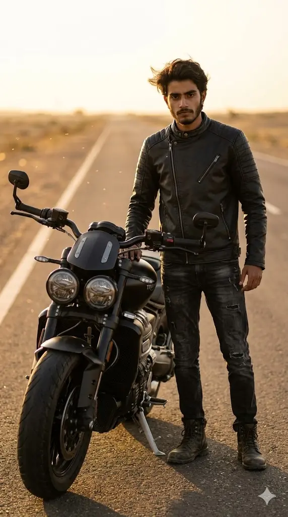 Motorcycle Rider Attitude Portrait