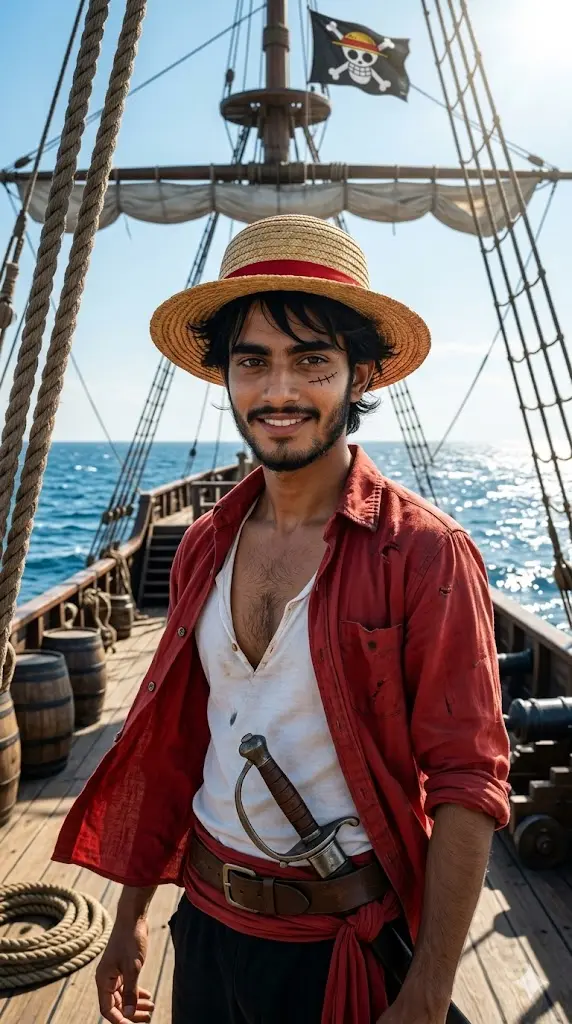 7 Luffy Gemini Prompt Copy Paste: Turn Yourself Into Real-Life Luffy in Seconds! Pirate Ship Deck Hero Pose Pirate Ship Deck Hero Pose