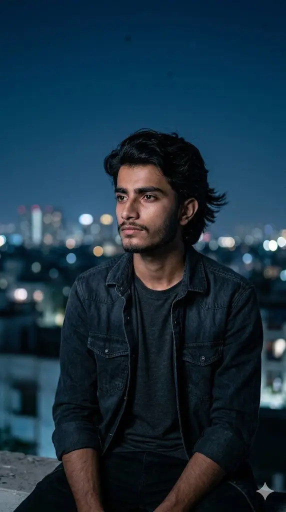 Rooftop Alone Under City Lights