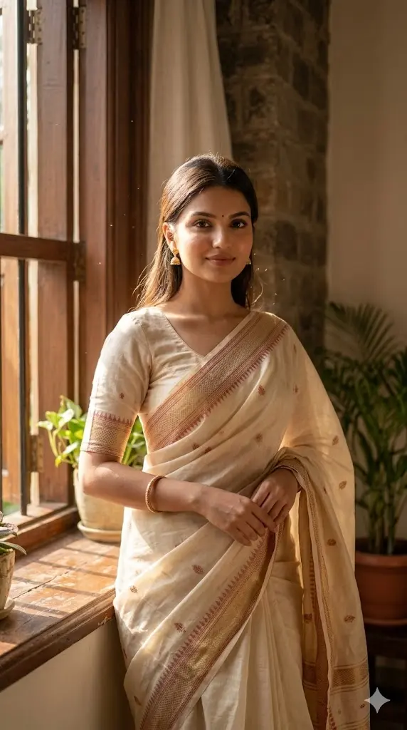 Prompt for Gemini AI Girl In Saree 🌸 Copy Paste - Create Beautiful 4K Portraits In Seconds Traditional Indoor Window Portrait Traditional Indoor Window Portrait
