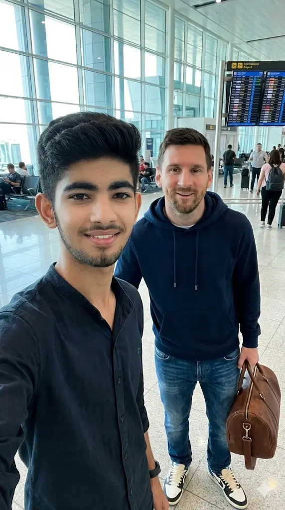 Airport Casual Selfie with Messi