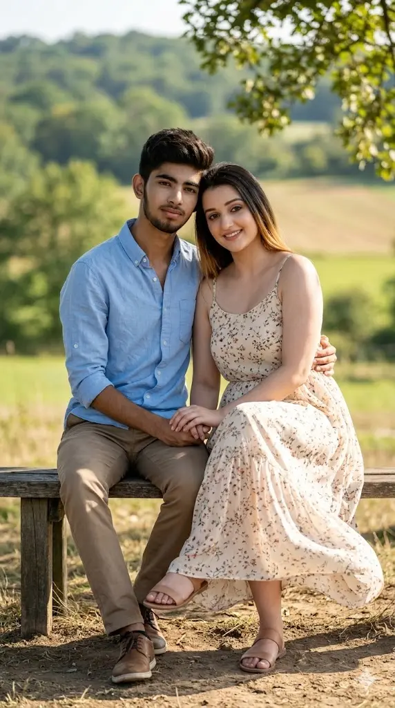 12 Gemini Prompts for Lovers Copy Paste Countryside Bench Couple Portrait Countryside Bench Couple Portrait