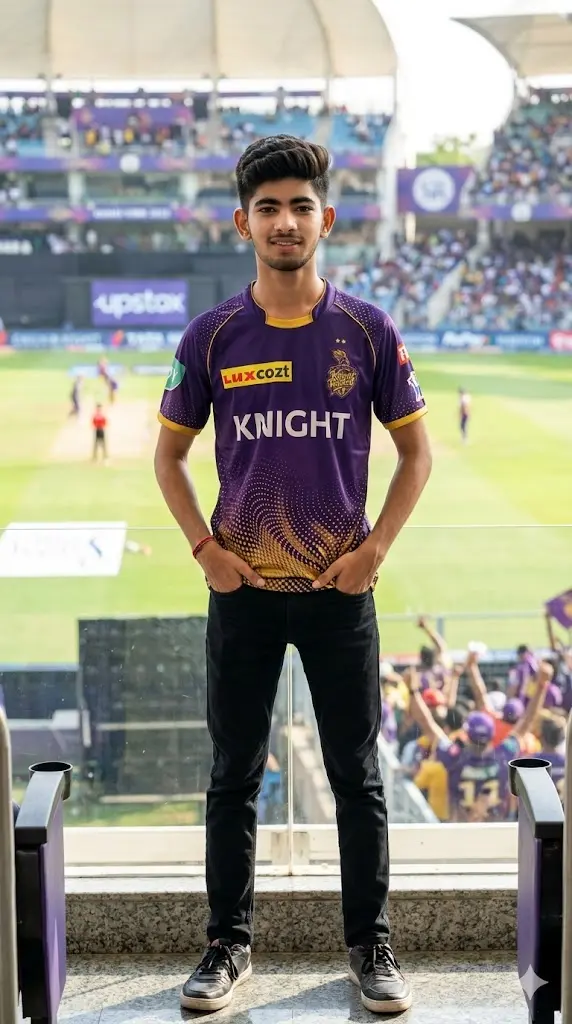 KKR IPL Gemini Prompts Copy Paste for Jersey, Portraits and More KKR Elite Fan Stadium Pose KKR Elite Fan Stadium Pose