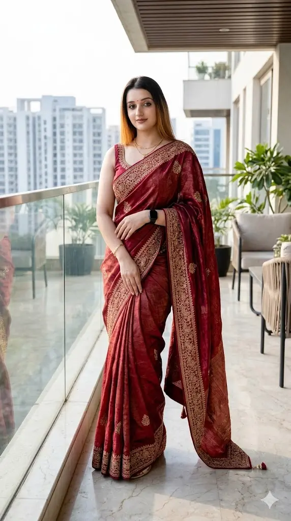 9 Gemini Al Prompts for Luxury Cinematic Saree Designs 2026 - Copy Paste Luxury Balcony Saree Portrait Luxury Balcony Saree Portrait