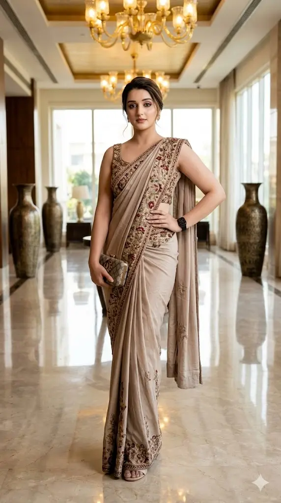 9 Gemini Al Prompts for Luxury Cinematic Saree Designs 2026 - Copy Paste Luxury Hotel Lobby Saree Shoot Luxury Hotel Lobby Saree Shoot