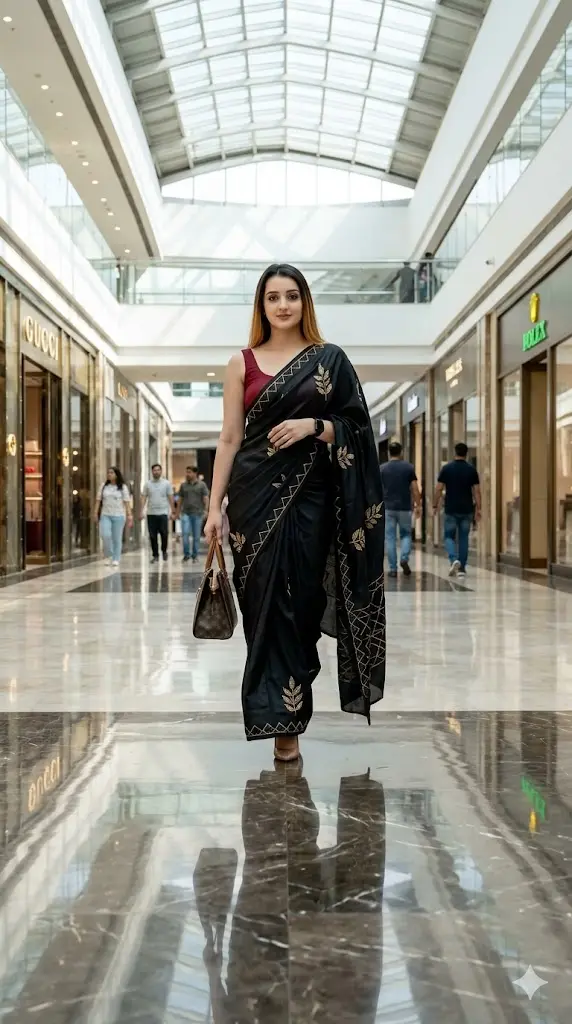9 Gemini Al Prompts for Luxury Cinematic Saree Designs 2026 - Copy Paste Luxury Mall Fashion Saree Shoot Luxury Mall Fashion Saree Shoot