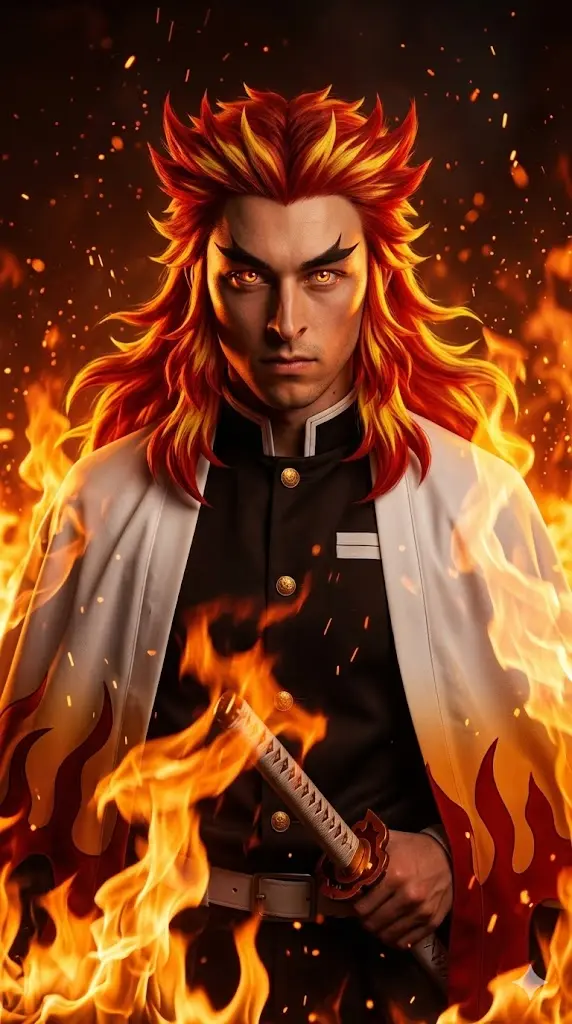 Demon Slayer Gemini Prompts Copy Paste: Create Any Of The 9 Most Popular Characters Rengoku Flame Pillar Hero Shot Rengoku Flame Pillar Hero Shot