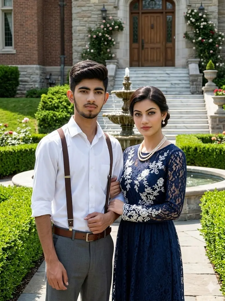 Retro Mansion Garden Couple