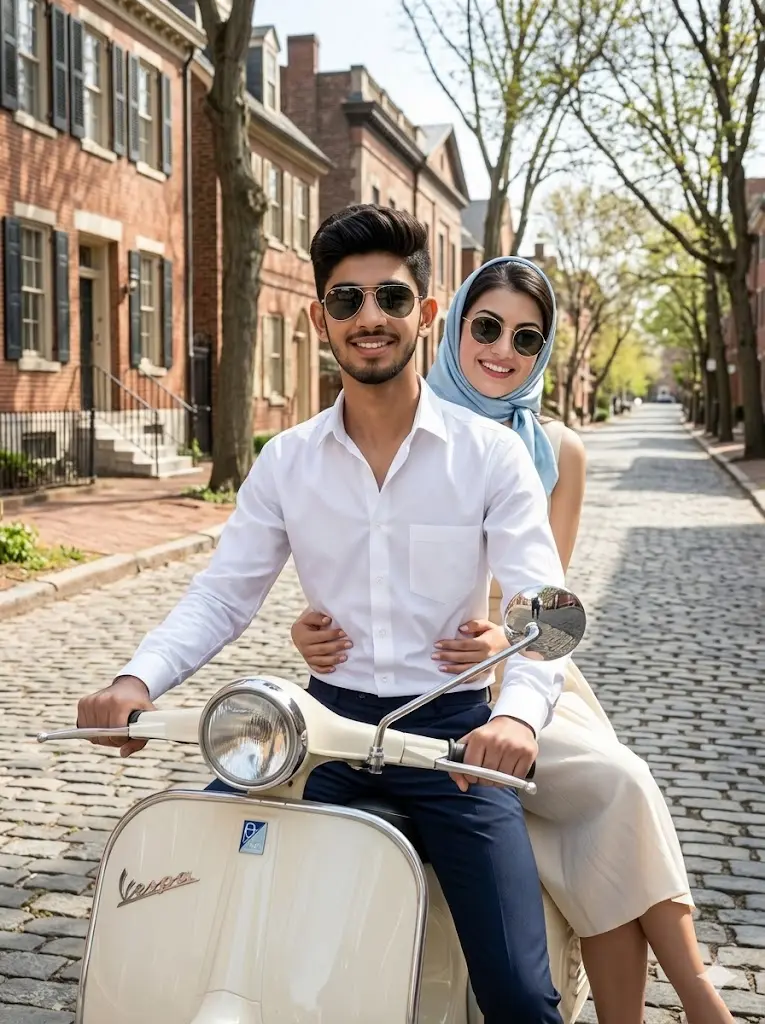 Retro Scooter Ride Couple