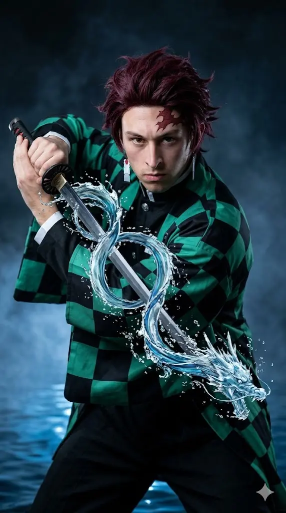 Demon Slayer Gemini Prompts Copy Paste: Create Any Of The 9 Most Popular Characters Tanjiro Water Breathing Slash Portrait Tanjiro Water Breathing Slash Portrait