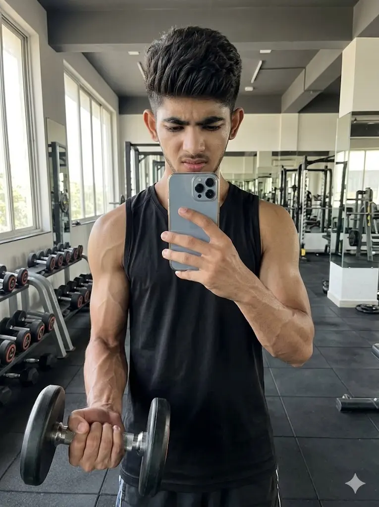 Dumbbell Curl Action Selfie