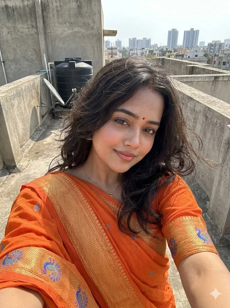 Morning Balcony Saree Selfie