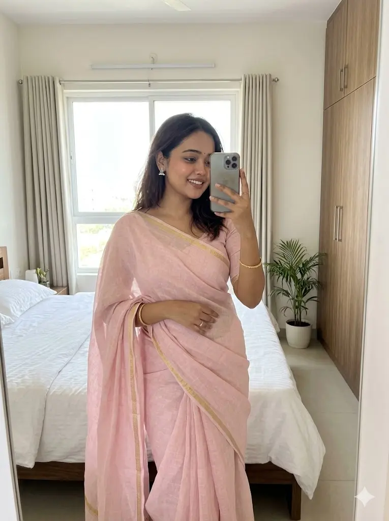 Soft Daylight Mirror Saree Selfie