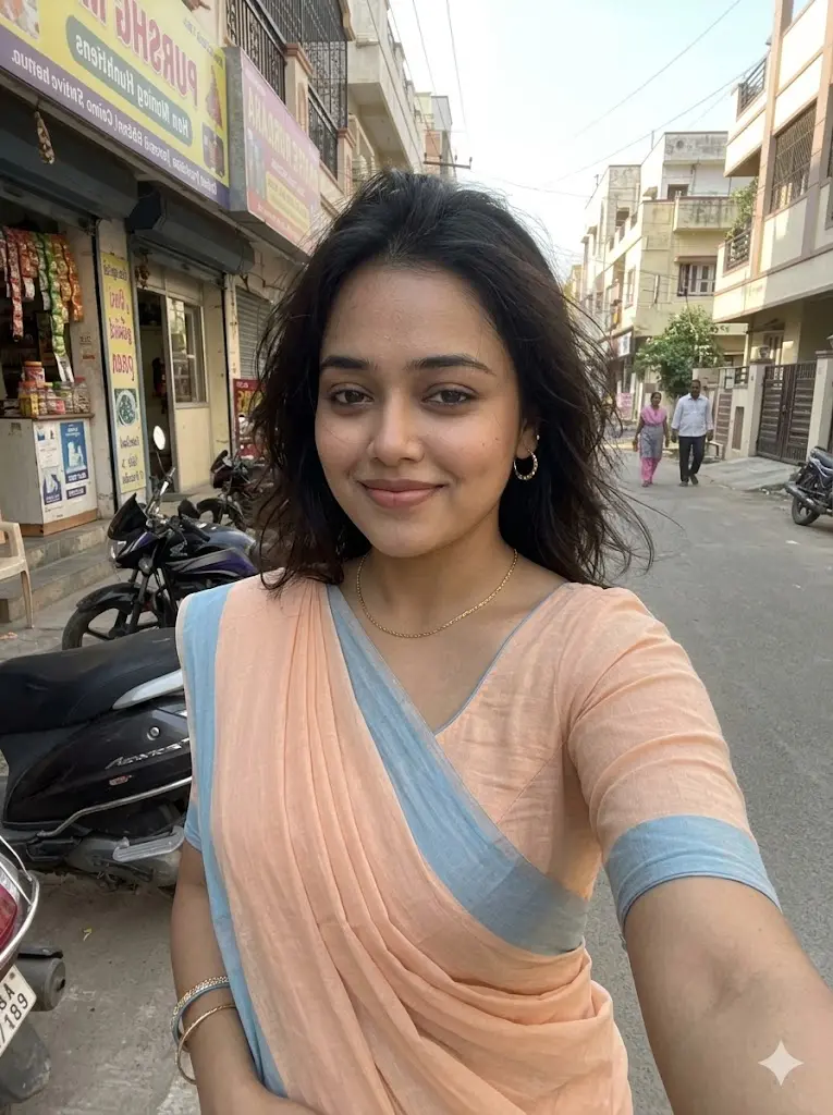 Street Side Casual Saree Selfie