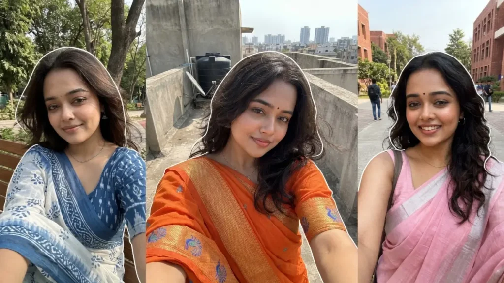 Traditional saree selfie prompt for girl